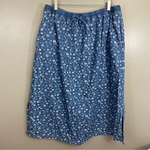 Vintage Susan Bristol Casuals Denim Midi Skirt Sky Blue Floral Print Size 2W